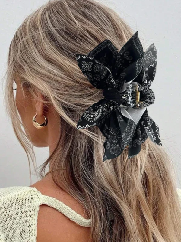 1pcs bohemian versatile unique hair clip, red cashew flower bow grab clip sweet shark clip resort ponytail clip fashion headwear - Image 4
