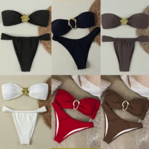 2025  Bandeau Push-Up Bikini Set - Brazilian Thong Swimwear for Women