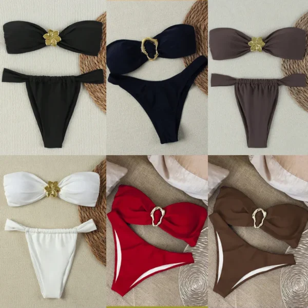2025  Bandeau Push-Up Bikini Set - Brazilian Thong Swimwear for Women
