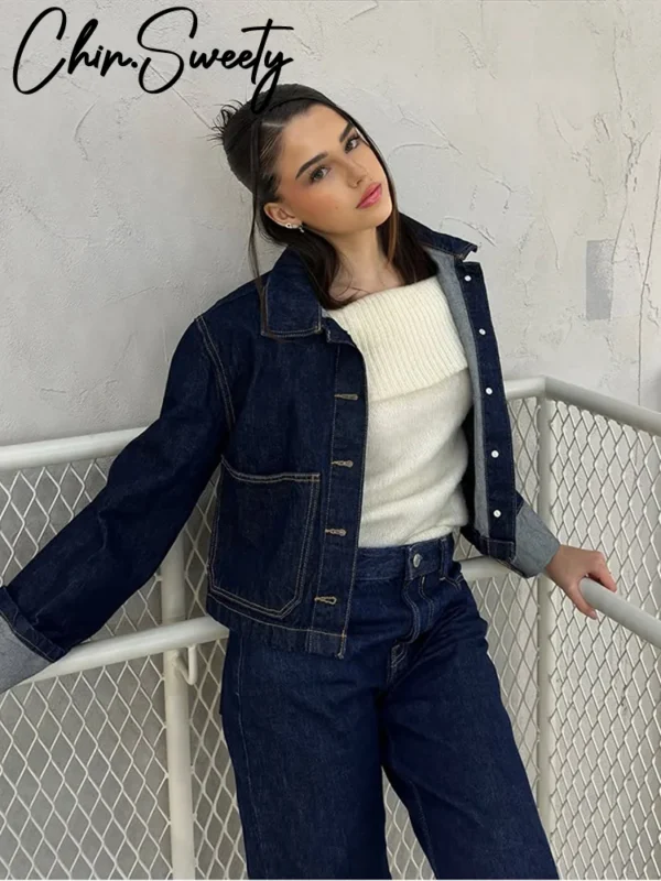 Denim Skirt Women Set Casual Long Sleeve Lapel Pocket Button Jacket Pleated Min Skirts 2025 Autumn New Lady Suit - Image 6