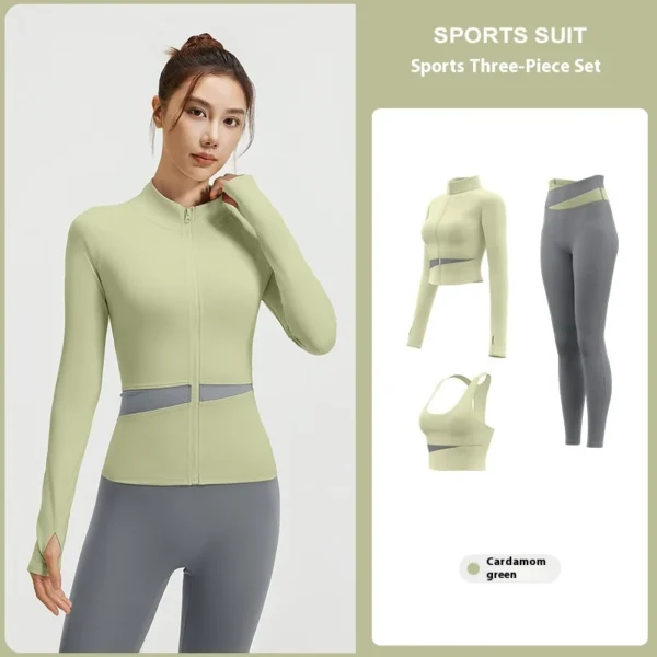 Juyitang peach color matching three-piece nude yoga set running waist fitness set - Image 6