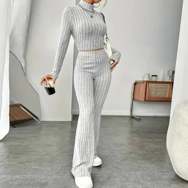 2 Pcs/Set Autumn Winter Women Top Pants Set Half-high Collar Long Sleeves Slim Fit Sweatshirt Trousers Set Casual Sport Outfit