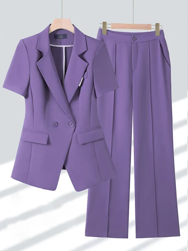 Office Fashion Elegant Short Sleeved Suit Jacket for Women Short Sleeve Thin Style High End Professional 2025 New Pants Set - Image 4