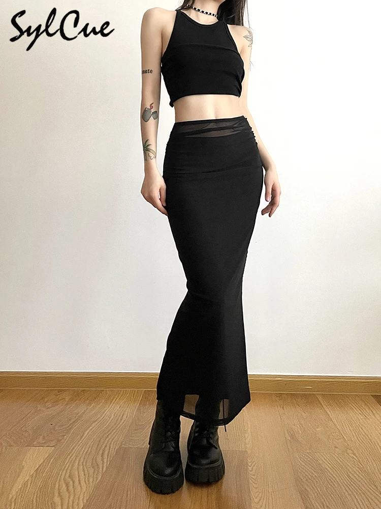 Sylcue Black Simple All-match Casual Commuter Summer Street Travel Cool Youth Vitality Tight Sexy High-elastic Women's Skirt - Image 2