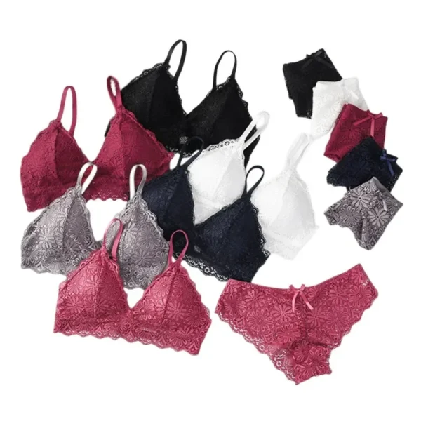 Push Up Bra Set Women Sexy Lingerie Floral Lace Wire Free Bralette Female Low Rise Panties Sexy Briefs Underwear Intimates - Image 4