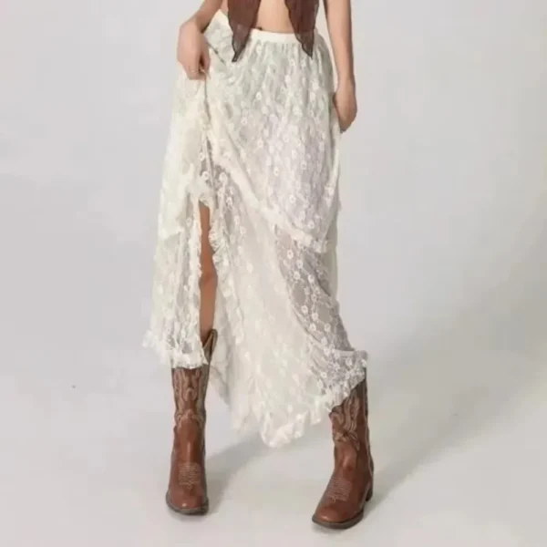 Sexy Lace Irregular Asymmetrical Skirt Fairycore Women Vintage Y2K Boho Aesthetic High Waist Mid Skirts Lady Holiday Outfits - Image 5