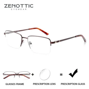 ZENOTTIC Half Rim Prescription Glasses Men Business Optical Spectacles Anti Blue Rays Photochromic Myopia Progressive Eyeglasses